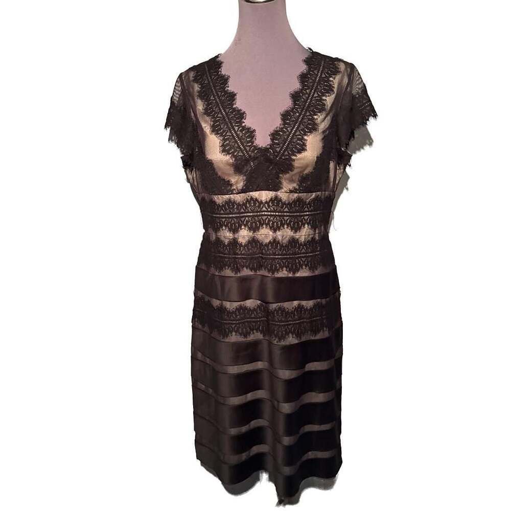 JS Collections Womens Formal Cocktail Dress 2 Padded Lace V Neck Short Sleeve